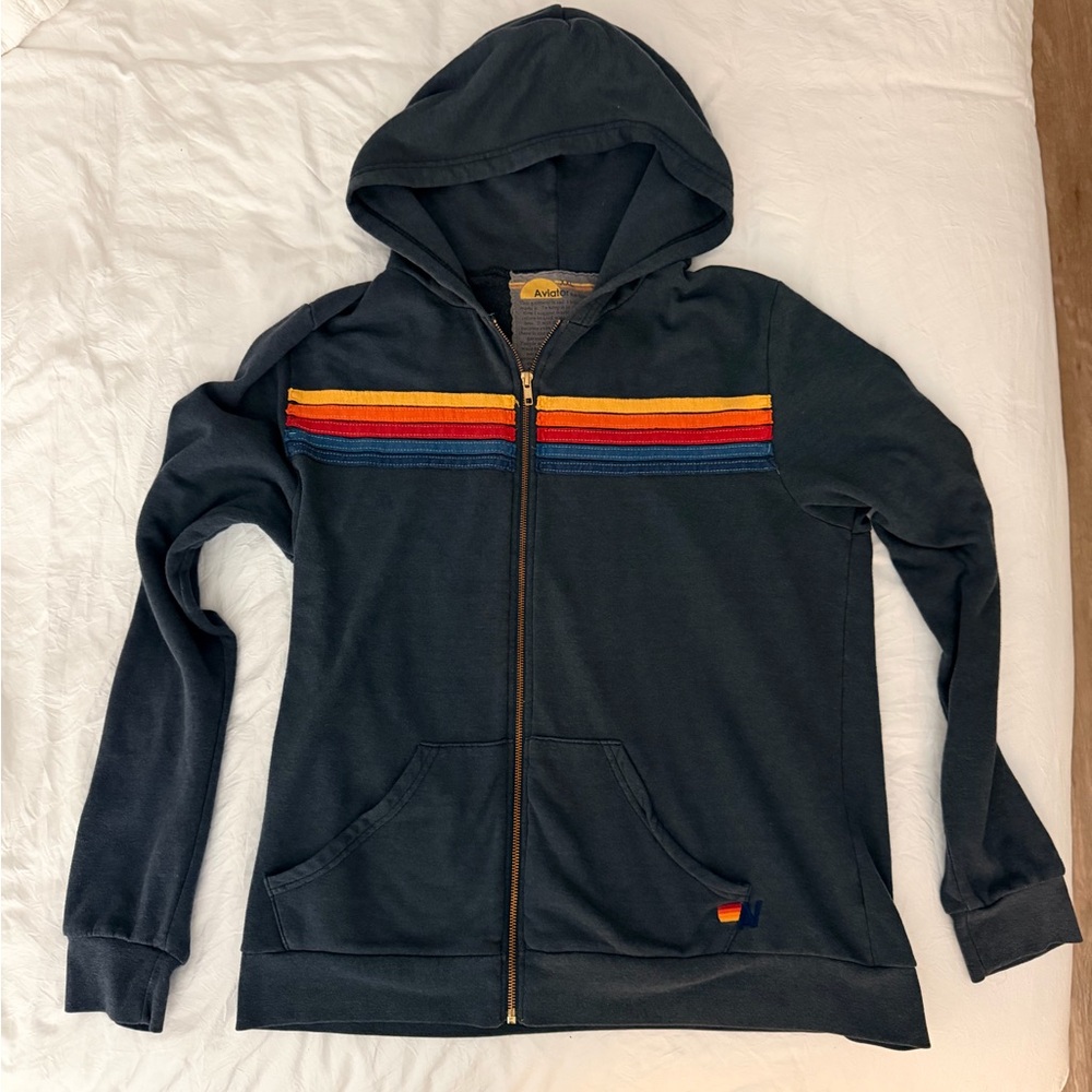 Aviator Nation Navy 5 Stripe Zip Hoodie